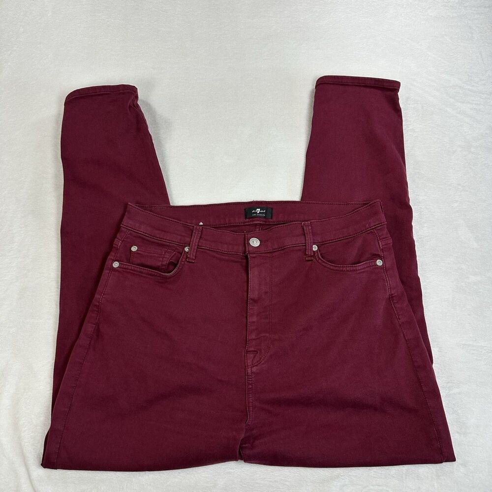 7 For All Mankind High Waist Ankle Skinny Jeans Womens 32 Burgundy Stretch Denim